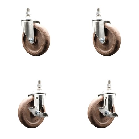 Service Caster 5 Inch 316SS High Temp Glass Filled Nylon 3/8 Inch Stem Caster Brakes SCC, 2PK SS316TS20S514-GFNSHT-381615-2-TLB-2